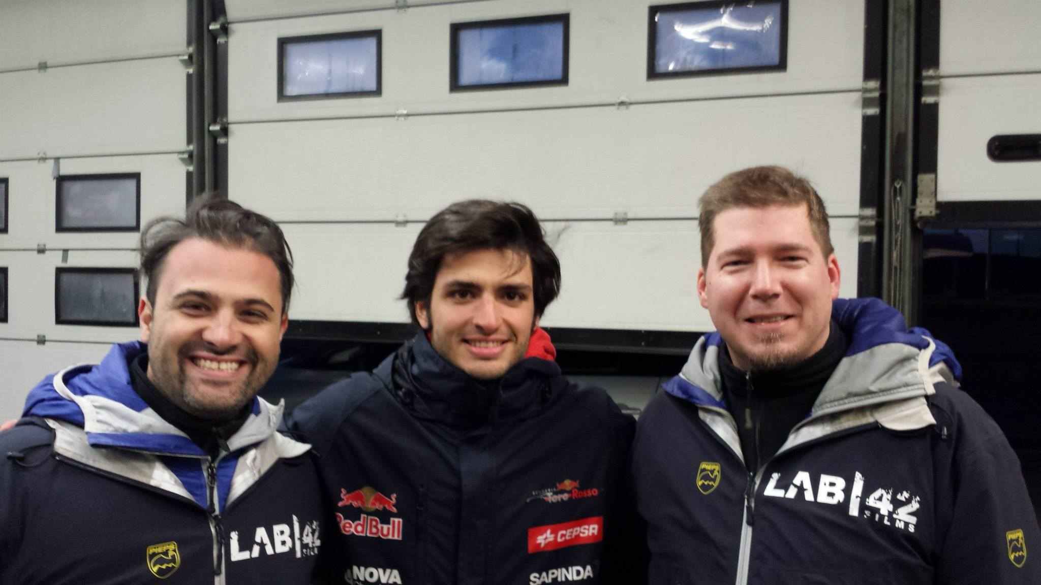 Florian Huber, Carlos Sainz und Uwe Seifner am Ende eines tollen Drehtages